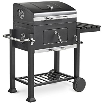 VonHaus Charcoal BBQ/Smoker with Side Table Rack & Temperature Gauge – Portable Patio Grill