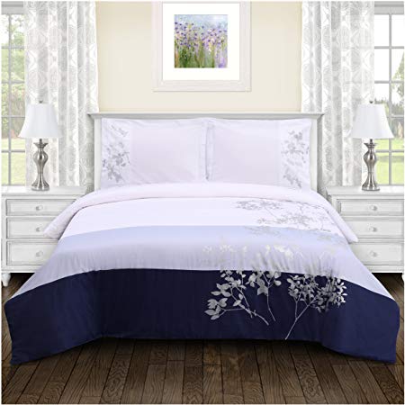 Superior 100% Soft, Breathable Cotton Sydney Embroidered Duvet Cover 3 Piece Bedding Set; King/California King – Sky Blue