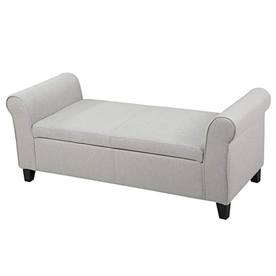 Padded Fabric Coffee Table Storage Ottoman Works Great in a Living Room, Family Room or Entry Way Setting (Light Grey)