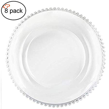 Tiger Chef 12-inch Clear Round Beaded Glass Charger Plates Set of 2,4,6, 12 or 24 Dinner Chargers (8, Clear)