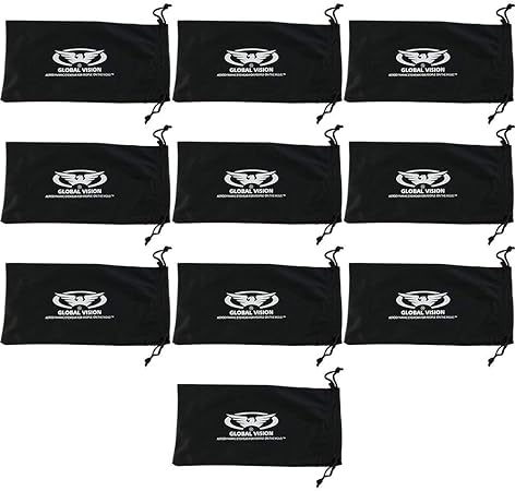 Ten Large Black 4 1/4" x 8 1/2" Micro-Fiber Bags Sunglasses Goggles Cell Phone Carrying Pouch Case Sleeve
