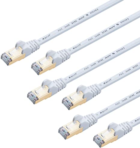 JAVEX [6-Pack] UL Recognized Wire, CAT6A/CAT7 RJ45 [S/STP, 10GB] Snagless Network Ethernet Patch Cable, White, 3FT