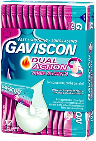 Gaviscon Liquid Dual Action Liquid Sachets 12 X 10ml for Heartburn and Indigestion Relief