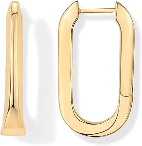 PAVOI 14K Gold Plated Sterling Silver Posts U-Shaped Link Hoop Earrings for Women | Lightweight Long Huggies Earrings