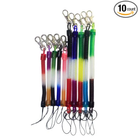 ESUMIC Colorful Multi-Purpose PU Spring Keychains Clasp Flexible Coiled Tether Lanyard Stretchy Cable Cord for USB Flash Drive Man & Women Smart Phone Lightweight Electronic Devices Baby Toys Rag Dolls