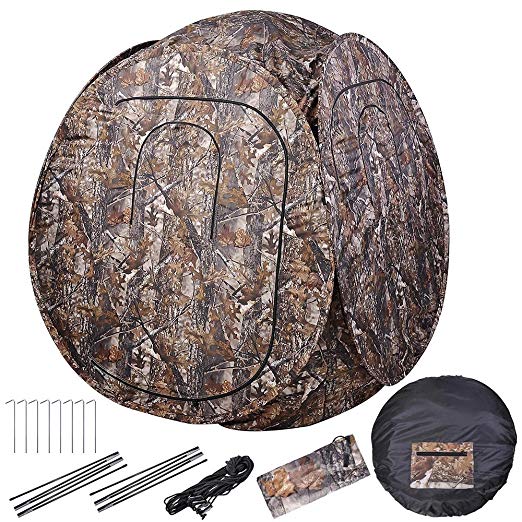 AW Pro Pop Up Hunting Blind Tent 300D w/Carrying Bag 60x60x68 Camo Hub Polyester Fibre Outdoor Windproof Waterproof