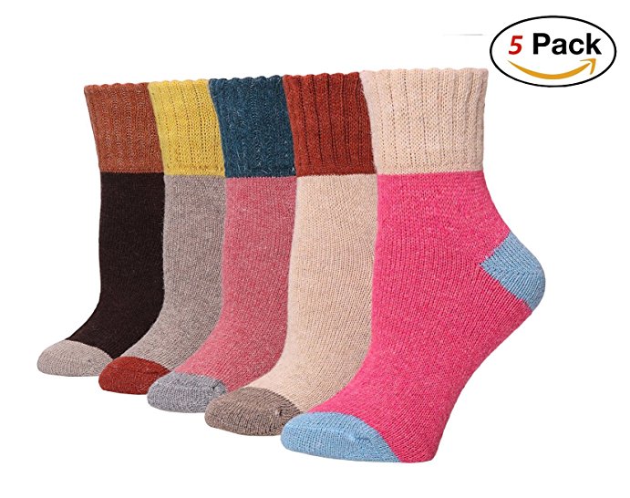 5 Pack Winter Women Thick Thermal Wool Crew Sock Pile Cable Soft Cozy