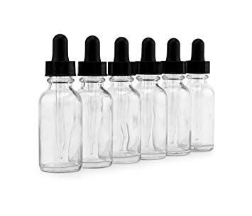 1-Ounce Clear Glass Dropper Bottles (6-pack); 30ml Eye Dropper Bottles for Aromatherapy and Beauty Care