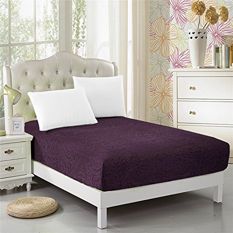 CC&DD-Fitted sheet,Velvety Brushed Microfiber,Twin-XL/Twin/Full/Queen/King (Full, Eggplant-Paisley Embossed)