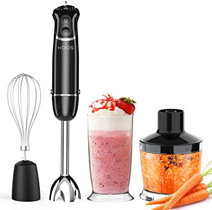 KOIOS Hand Blender Immersion for Kitchen with Chopper Bowl 500ml, Mixing Beaker 600ml, and Whisk, 800 Watt 12 Speed Electric Hand Blender Set, 2 Years Warranty