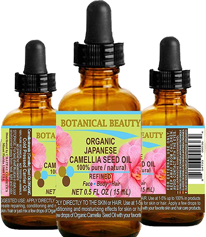 Japanese ORGANIC CAMELLIA Seed Oil. 100% Pure / Natural / Undiluted / Refined / Cold Pressed Carrier Oil. Rich antioxidant to revitalize and rejuvenate the hair, skin and nails. 0.5 Fl.oz-15ml. by Botanical Beauty