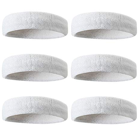 BEACE Sweatbands Sports Headband/Wristband for Men & Women - 3PCS/6PCS Moisture Wicking Athletic Cotton Terry Cloth Sweatband for Tennis, Basketball, Running, Gym, Working Out