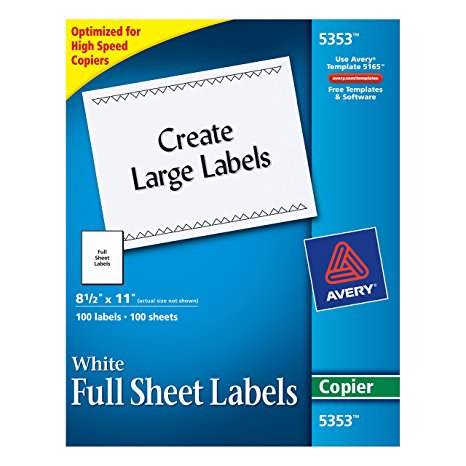 Avery Full-Sheet Labels for Copiers, 8-1/2" x 11", Box of 100 (5353)