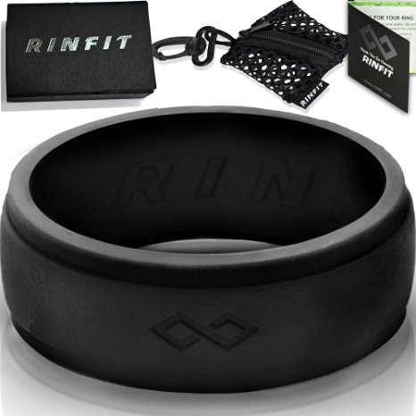 Men's Silicone Ring / Wedding Band - Rinfit Designed Hypoallergenic Medical Grade Silicone Ring - Comes with Mesh Bag and Gift Box