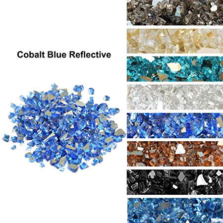 Skyflame High Luster 10-Pound Fire Glass for Fire Pit Fireplace Landscaping, 1/4-Inch Cobalt Blue Reflective