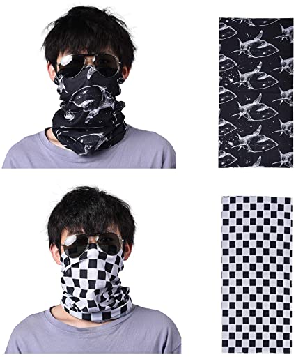 Set of 2 Bandanas Cloth Face Covers Neck Gaiter Balaclavas Magic Scarfs Unisex Polyester Washable Breathable Reusable