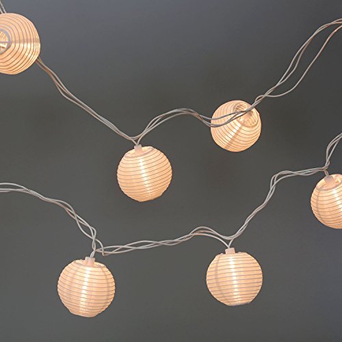 Set of 10 White IndoorOutdoor Mini Oriental Style Nylon Lantern Plug-in String Lights - Expandable to 150 Lights
