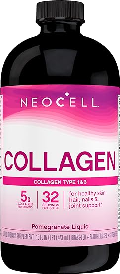 NeoCell Liquid Collagen, Skin, Hair, Nails and Joints Supplement, Includes Fruit Juice Concentrates and Green Tea Blend, Pomegranate, 16 oz., 1 Bottle