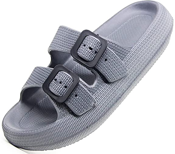 Weweya Men's Women's Pillow Slides Sandals Double Buckle Thick Sole Bath Slipper