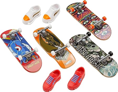 Hot Wheels Skate Fingerboard & Shoes Multipack, 4 Fully Assembled Boards, 2 Pairs of Skate Shoes, 1 Exclusive Set, Toy for Kids 5 Years Old & Older