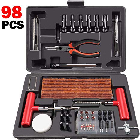 ORCISH 98Pcs Tire Repair Plug Kit Heavy Duty Flat Tire Repair Kit Universal Tire Repair Tools & Tire Repair Set for Car Motorcycle Truck RV Jeep ATV Tractor Trailer Tire Patch Kits Puncture Repair Kit
