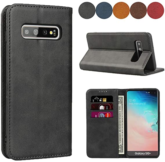 Samsung Galaxy S10 Plus Wallet Case, SailorTech Premium PU Leather Protective Flip Cover with Stand Feature and Built-in Magnet 3-Slots ID&Credit Cards Pockets for Galaxy s10  case（6.4"）-Dark Grey