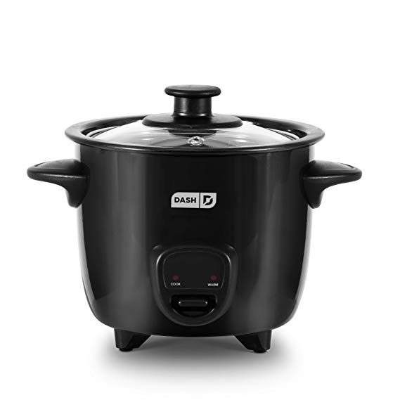 Dash DRCM200BK Mini Rice Cooker Steamer with Removable Nonstick Pot, Keep Warm Function and Recipe Guide -, 2 Cups, Great for Soups, Stews, Grains and Oatmeal -, Black