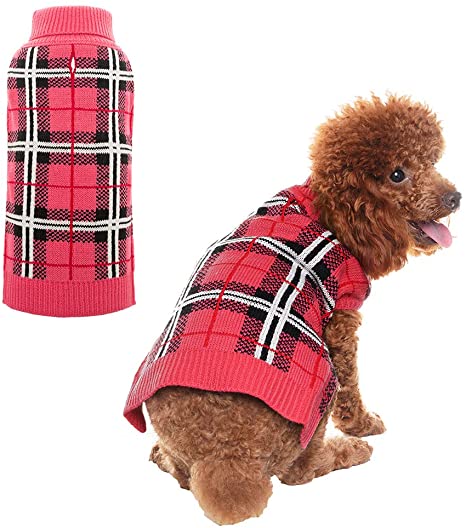 PUPTECK Classic Plaid Style Dog Sweater - Puppy Festive Winter Clothes