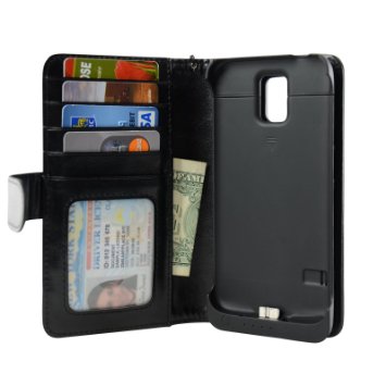 Samsung Galaxy S5 Folio PU Leather Wallet Power Battery Case 3200 mAh - Navor (Black)