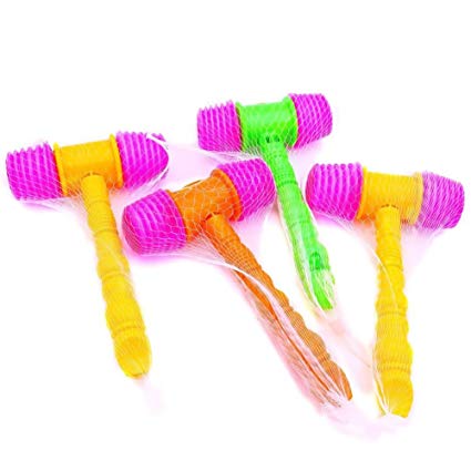 Hammer Squeaky Toy, 4 PCS Plastic Gavel Squeaky Toy Carnival Clown Hammer with Whistle Assorted Color April Fools Day Jokes