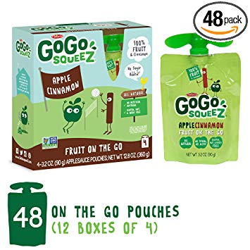 GoGo squeeZ Applesauce on the Go, Apple Cinnamon, 3.2 Ounce (48 Pouches), Gluten Free, Vegan Friendly, Healthy Snacks, Unsweetened Applesauce, Recloseable, BPA Free Pouches