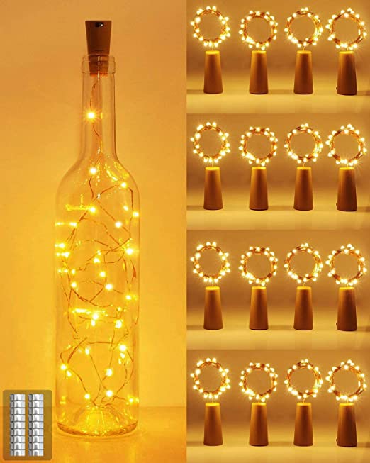 [16 Pack] Bottle Lights with Cork, Kolpop Cork Lights for Wine Bottles, 2m 20 LED Copper Wire Battery Powered String Fairy Lights for Party Wedding Christmas Table Centrepiece Decoration (Warm White)