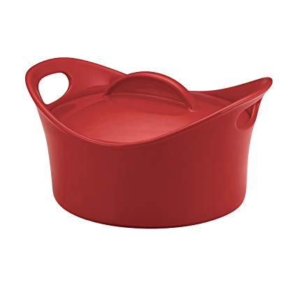 Rachael Ray Stoneware 2-3/4-Quart Covered Bubble and Brown Casserround Casserole, Red