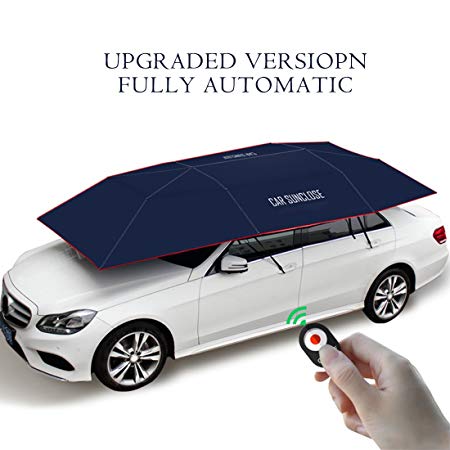 YIKESHU Automatic car umbrella, Carport Automatic Car Tent Sun Shade Canopy Folded Portable Car Umbrella with Remote Control 88x161 inches Navy blue