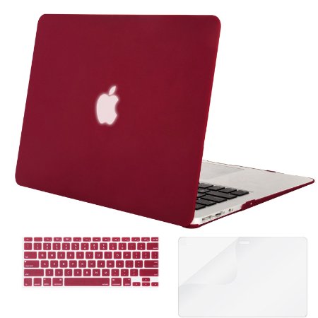 Mosiso - 3 in 1 Macbook Air 13 Inch Soft-Skin Plastic Hard Case Cover & Keyboard Cover & Screen Protector for Macbook Air 13.3" (Models: A1369 and A1466), Wine Red