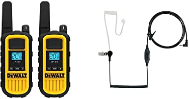 DEWALT DXFRS800 2 Watt Heavy Duty Walkie Talkies - Long Range & Rechargeable Two-Way Radio with VOX (2 Pack) & DXFRSSV1 Headset for DXFRS300 and DXFRS800 Walkie Talkie Two-Way Radios