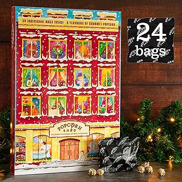 Popcorn Shed Gourmet Popcorn Christmas Advent Calendar 2023, 24 Days of Popcorn - 6 Luxury Flavors, All Natural and Vegetarian Foodie Gift, Non-Chocolate Advent Calendar, British Candy