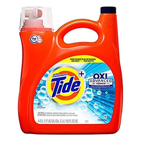 Tide Ultra Concentrate, OXI Advanced Power,Extra Stain Removel for Whites & Color Liquid Laundry Detergent - 150 oz, 81 Loads