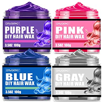 4 Color Temporary Hair Color Wax, Hair Wash Out Wax Color Hair Colorants - Grey Pink Blue Purple Fun and Effective Modeling Fashion DIY Hair Wax for Men Women Kids