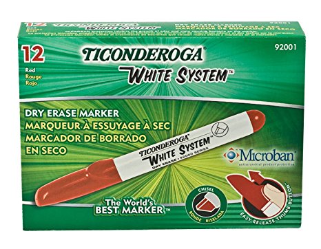 Ticonderoga White System Dry Erase Markers, Chisel Tip, Red, One Dozen (92001)