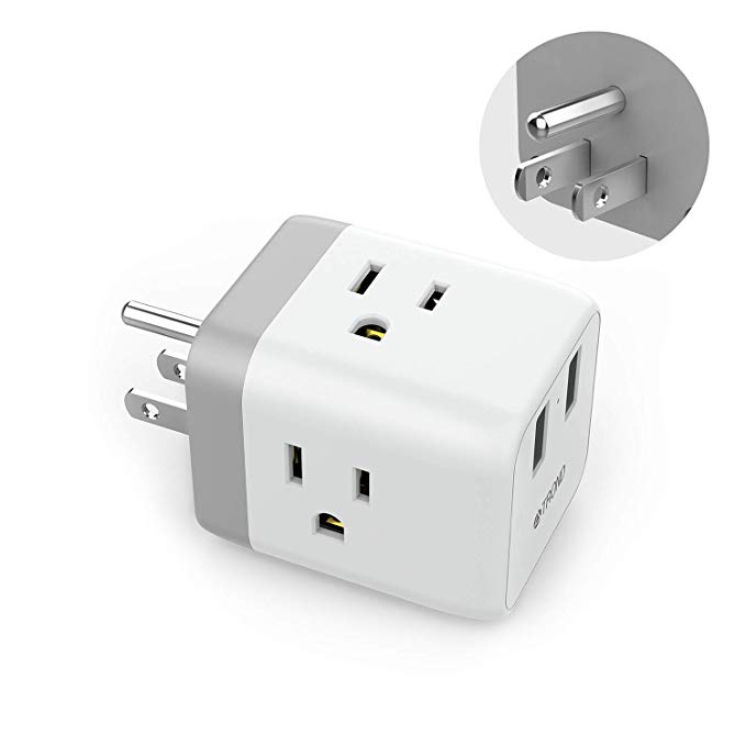 Multi Plug Outlet with USB, TROND 3 AC Outlet Extender Wall Tap 2 USB, Travel Power Bar Outlet Splitter, Mini Power Cube USB Wall Charger, Cruise Ship Accessories Must Have