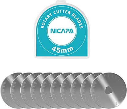 NICAPA 45mm Rotary Cutter Blades for Fiskars/Olfa/Dafa/Martelli Gingher Truecut Crafting Sewing Quilting Great for Fabric,Sewing, Leather and Paper,10pcs