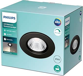 Spot LED PHILIPS Dive pour salle de bain à intensité variable blanc chaud 2700K 5,5W IP65, pour éclairage de salle d'eau, salle de bain et cuisine, noir