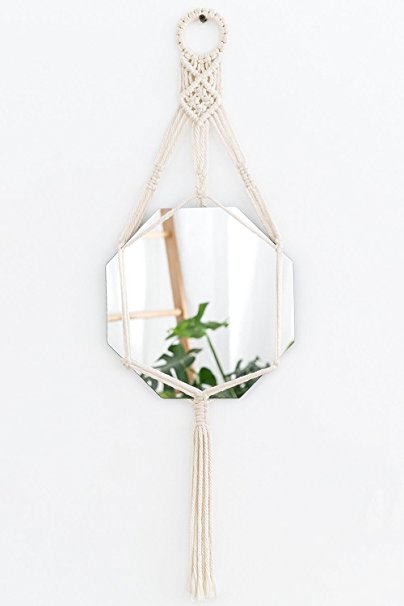 Mkono Hanging Wall Mirror with Macrame Hanger Home Decor