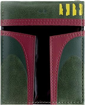 The Empire Strikes Back Star Wars Mandalorian Boba Fett Bounty Hunter Helmet Green ID and Card Bi-Fold Wallet, One Size