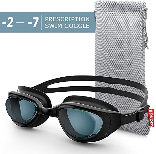 ZIONOR RX Prescription Swim Goggles, Optical Corrective Swimming Goggles Leakproof Anti-Fog UV Protection Nearsighted Shortsighted Myopia for Men and Women