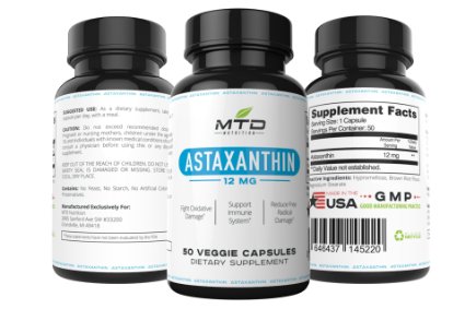 Astaxanthin 12mg - Highest Potency and Purity Astaxanthin Supplement Supports Eye Health Protect Skin From Damage and Wrinkles and Much More 50 Veggie Capsules