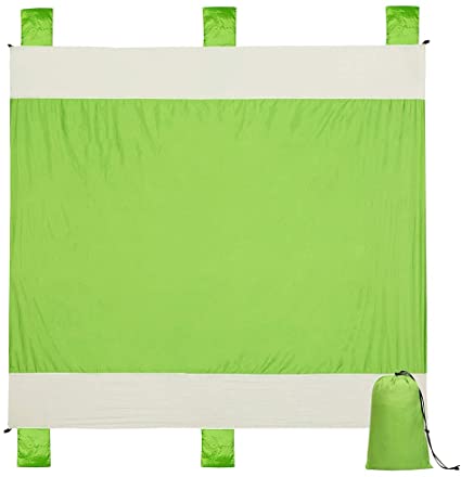 Alomidds Sandproof Beach Blanket 78" X 86" Lightweight Oversized Waterproof Durable Beach Mat with Pockets&Loops, Quick Drying Polyester for Picnic/Travel/Camping/Hiking/Festivals/Courtyard (Green)