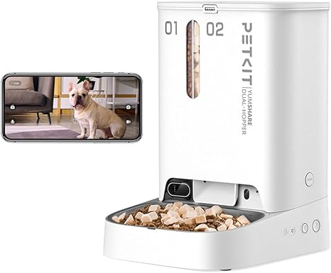 PETKIT Automatic Cat Feeder with Camera,1080P HD Video with Night Vision,Double Hopper Pet Feeder for Cats and Dogs with 2-Way Audio,Smart App Control Cat Food Dispenser,2.4G WiFi/Anti-Stick Bowl …