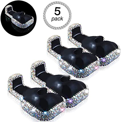 Didida 4 Pack Universal Bling Car Vehicle Back Seat Headrest Hanger Holder Hooks，Bling Car Accessories Auto Seat Hooks with 1 Crystal Ring for Bag Purse Cloth Grocery（Bling Clay White）